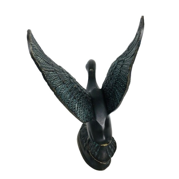 Vintage Bronze Duck Bird Taking Flight Sculpture Figurine 7" X 6" - Picture 6 of 11